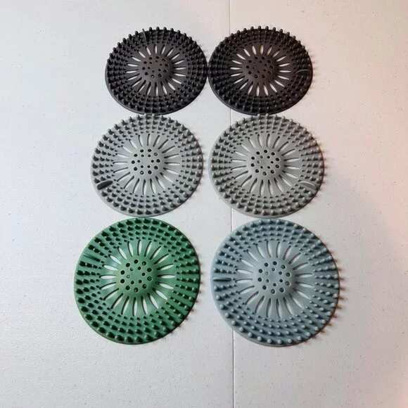 Silicone Sink Hair Catcher Drain Covers Set Of 6 - Assorted Colors - Picture 1 of 4